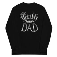 White Goth Dad Bat design on unisex long sleeve shirt, front view