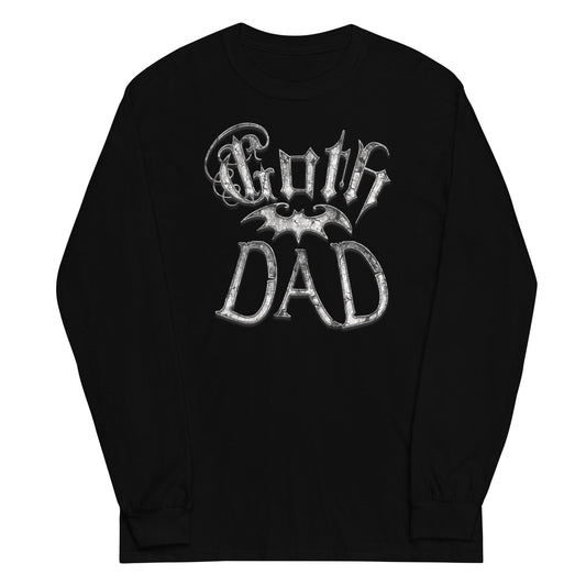 White Goth Dad Bat design on unisex long sleeve shirt, front view