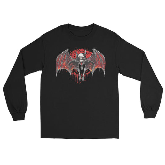 Blood Moon Vampire Bat design on unisex long sleeve shirt, front view