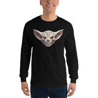Grinning Bat Skull design on unisex long sleeve shirt, front view