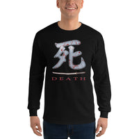 Death Kanji 死 Bloody Sword design on unisex long sleeve shirt, front view