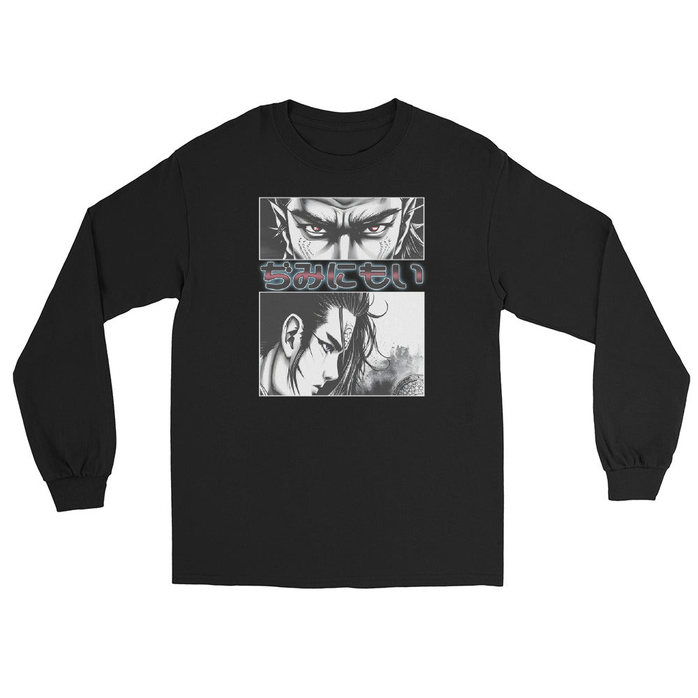 Anime Eyes Japanese Manga design on unisex long sleeve shirt, front view