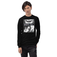 Anime Eyes Japanese Manga design on unisex long sleeve shirt, front view
