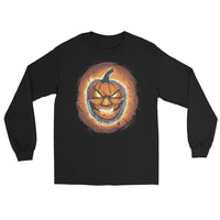Fire Jack O' Lantern design on unisex long sleeve shirt, front view