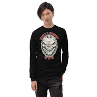 Grinning Skull Pumpkin design on unisex long sleeve shirt, front view