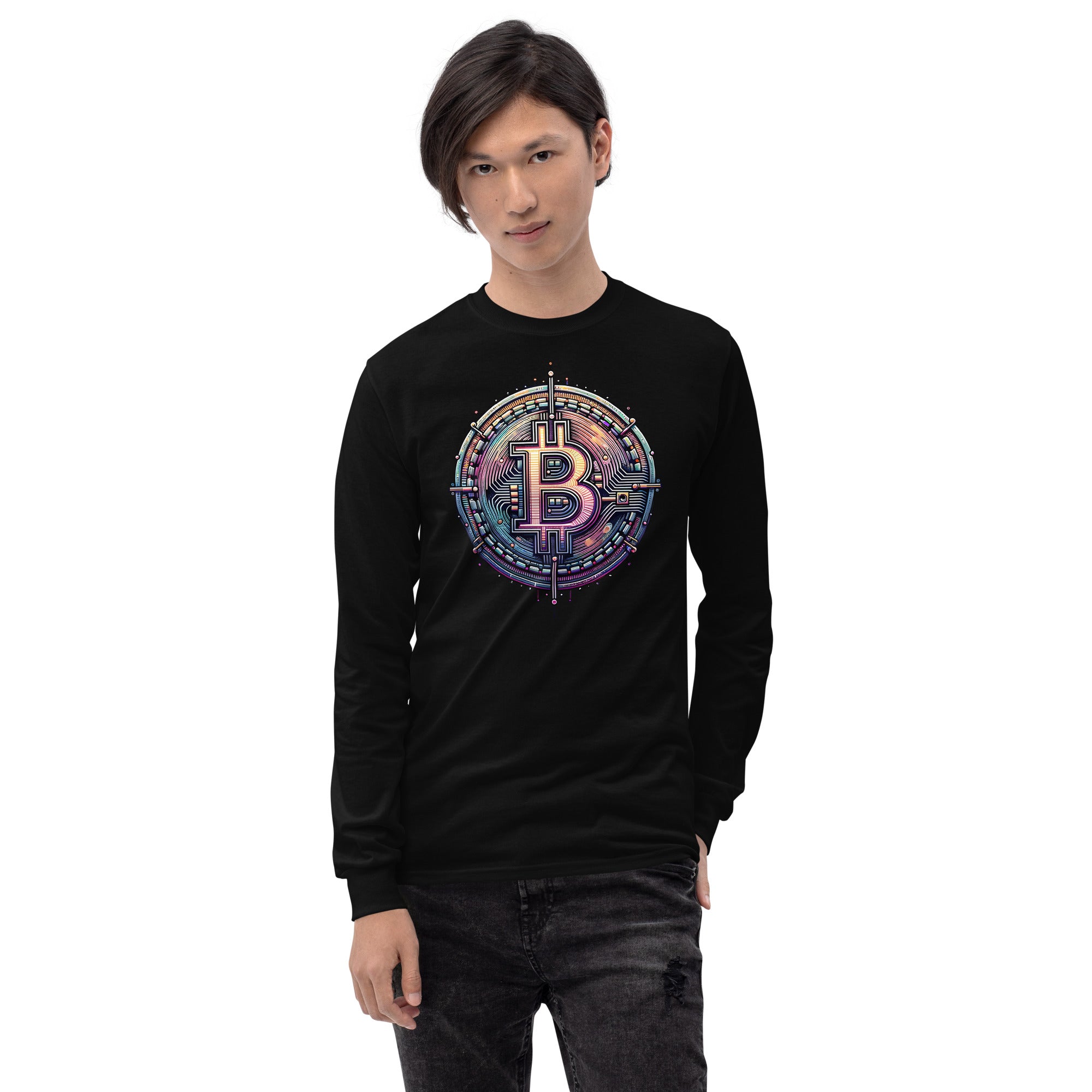 Futuristic Wired Bitcoin BTC Digital Crypto Long Sleeve Shirt