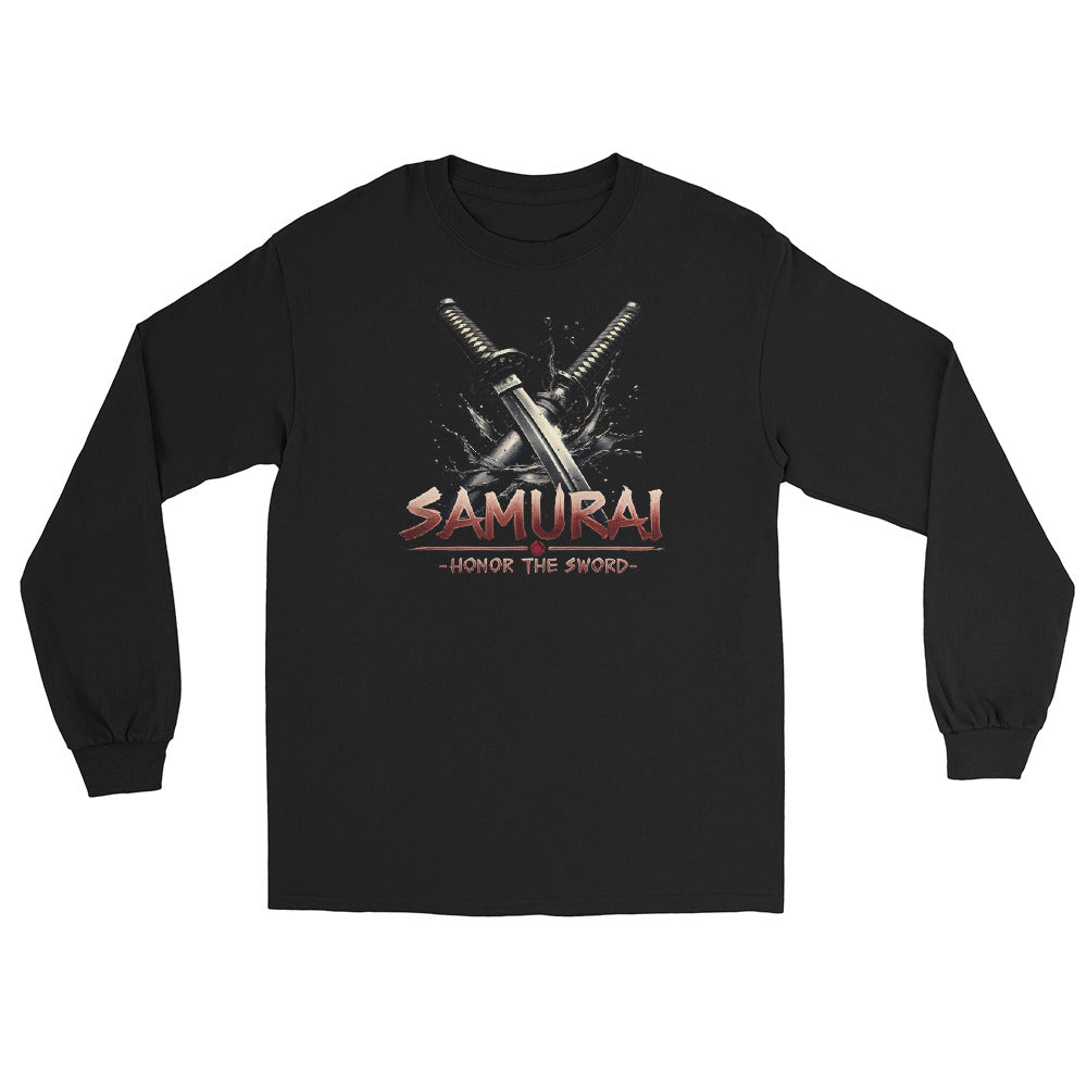Splash Katana Swords design on unisex long sleeve shirt, front view