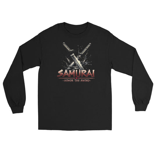 Splash Katana Swords design on unisex long sleeve shirt, front view