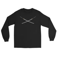 Dual Samurai Swords design on unisex long sleeve shirt, front view