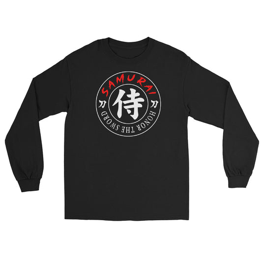Samurai Honor Kanji 侍 design on unisex long sleeve shirt, front view