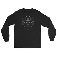 Ancient Egyptian Scarab Beetle design on unisex long sleeve shirt, front view