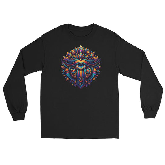 Great Eye All-Seeing Symbol design on unisex long sleeve shirt, front view