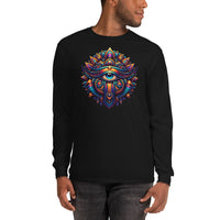 Great Eye All-Seeing Symbol design on unisex long sleeve shirt, front view