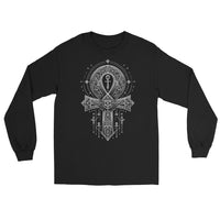 Ankh Egyptian Symbol design on unisex long sleeve shirt, front view
