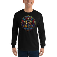 Eye of Ra Egyptian Symbol design on unisex long sleeve shirt, front view