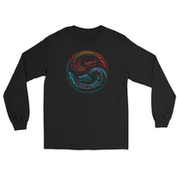 Yin Yang Dragon Fire & Ice design on unisex long sleeve shirt, front view