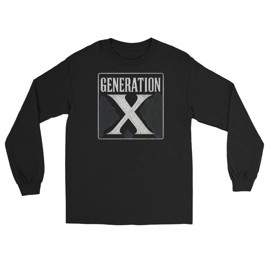 Gen X Retro design on unisex long sleeve shirt, front view