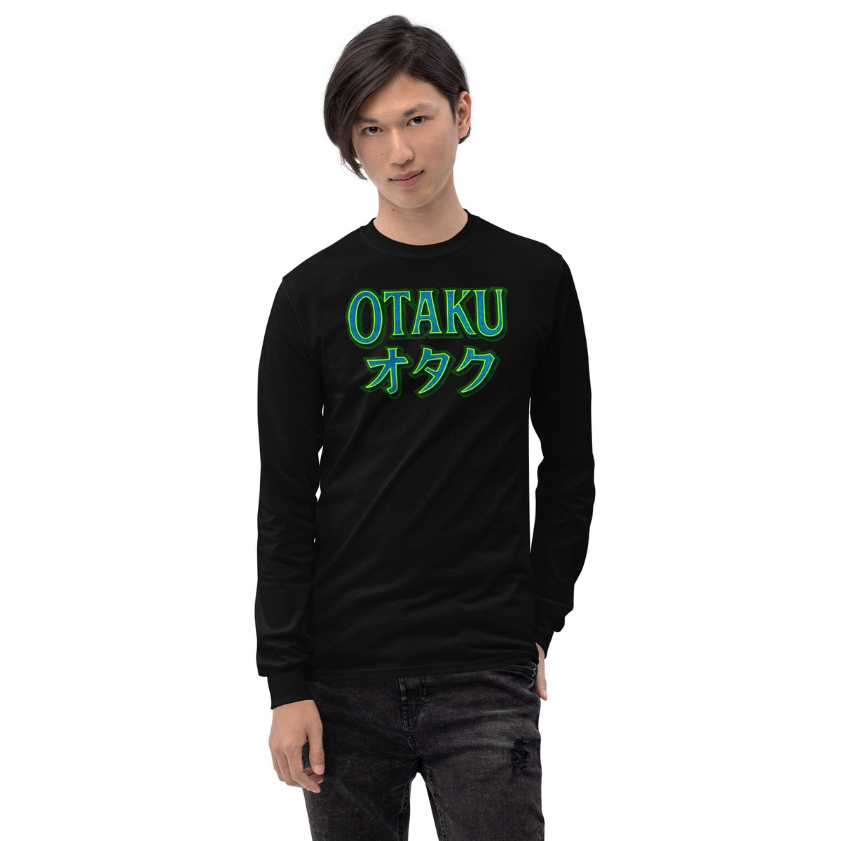 Otaku オタク Japanese Culture design on unisex long sleeve shirt, front view