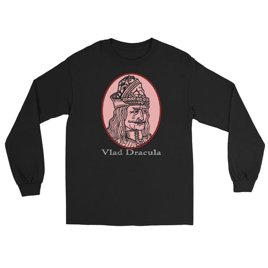 Vlad the Impaler design on unisex long sleeve shirt, front view