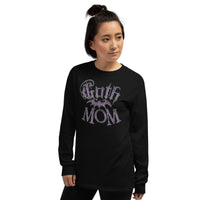 Purple Goth Mom Bat design on unisex long sleeve shirt, left-front view