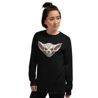 Grinning Bat Skull design on unisex long sleeve shirt, left-front view