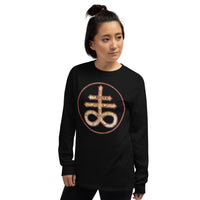 Withered Leviathan Cross design on unisex long sleeve shirt, left-front view