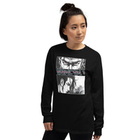 Anime Eyes Japanese Manga design on unisex long sleeve shirt, left-front view