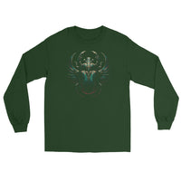 Ancient Egyptian Scarab Beetle design on unisex long sleeve shirt, front view