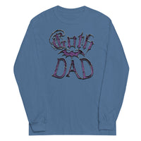 Purple Goth Dad Bat design on unisex long sleeve shirt, front view