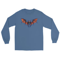 Whimsical Vampire Bat Skeleton design on unisex long sleeve shirt, front view