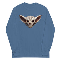 Grinning Bat Skull design on unisex long sleeve shirt, front view