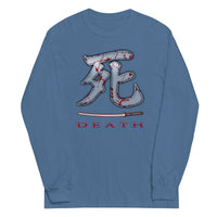 Death Kanji 死 Bloody Sword design on unisex long sleeve shirt, front view