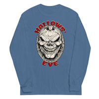 Grinning Skull Pumpkin design on unisex long sleeve shirt, front view