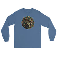 Egyptian Ouroboros Snake design on unisex long sleeve shirt, front view