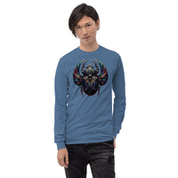 Mechanical Scarab Beetle design on unisex long sleeve shirt, front view