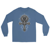 Ankh Egyptian Symbol design on unisex long sleeve shirt, front view