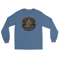 Eye of Ra Egyptian Symbol design on unisex long sleeve shirt, front view