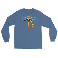 Eye of Ra Sun God design on unisex long sleeve shirt, front view