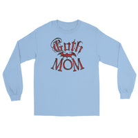 Red Goth Mom Bat design on unisex long sleeve shirt, front view
