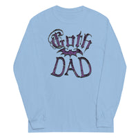 Purple Goth Dad Bat design on unisex long sleeve shirt, front view