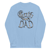 White Goth Dad Bat design on unisex long sleeve shirt, front view
