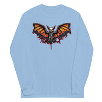 Vampire Bat Skeleton design on unisex long sleeve shirt, front view