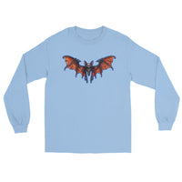 Whimsical Vampire Bat Skeleton design on unisex long sleeve shirt, front view