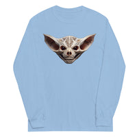 Grinning Bat Skull design on unisex long sleeve shirt, front view
