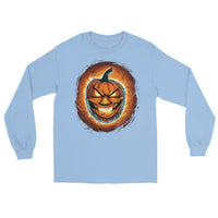 Fire Jack O' Lantern design on unisex long sleeve shirt, front view
