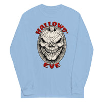 Grinning Skull Pumpkin design on unisex long sleeve shirt, front view