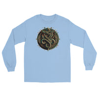 Egyptian Ouroboros Snake design on unisex long sleeve shirt, front view