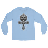 Ankh Egyptian Symbol design on unisex long sleeve shirt, front view