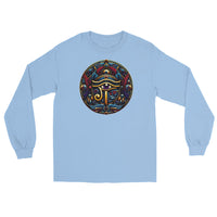 Eye of Ra Egyptian Symbol design on unisex long sleeve shirt, front view