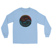 Yin Yang Dragon Fire & Ice design on unisex long sleeve shirt, front view